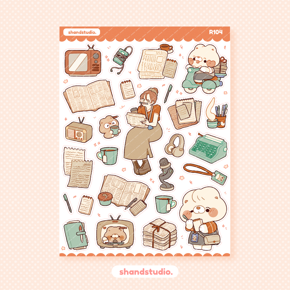 Bear Daily News Break Theme Sticker Sheet